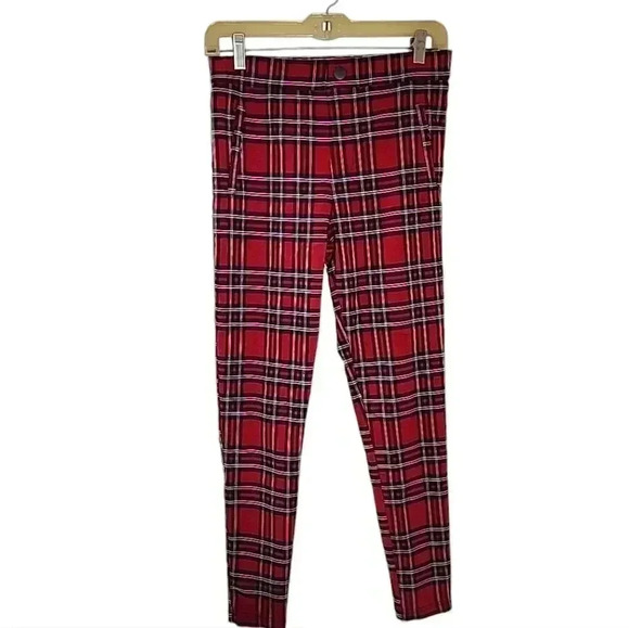Zara Plaid pull on stretch trouser pants. Size Medium - Picture 1 of 4